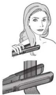 PANASONIC EHHW51 - Erfassen Sie die Haarstrahne mit dem Gerät. Dabei befindet sich die Andrückschiene (D) unter dem Haar. - 1