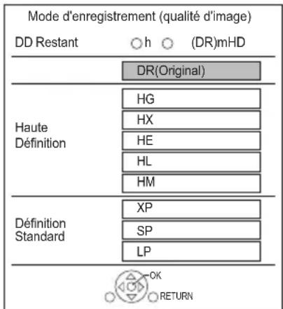 PANASONIC DMRUBT1 - Pour changer le mode d'enregistrement (qualité de l'image) - 1