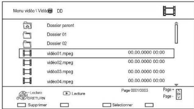 PANASONIC DMRUBT1 - Écran de la liste des vidéos/liste des musiques - 1