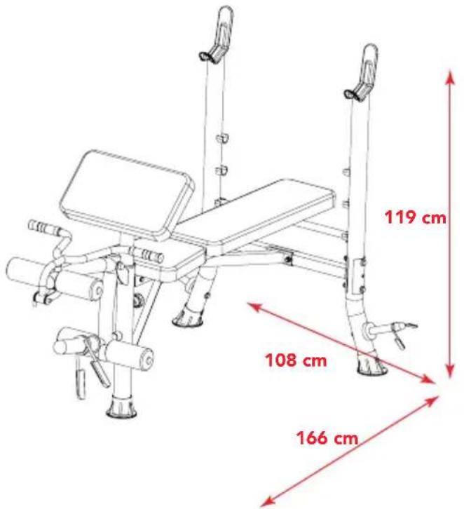 TUNTURI WB40 Compact Width Weight Bench - Maximale belasting en afmetingen - 1