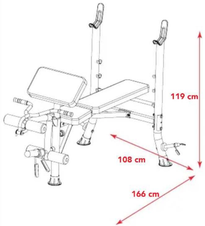 TUNTURI WB40 Compact Width Weight Bench - Peso máximo admisible y dimensiones - 1