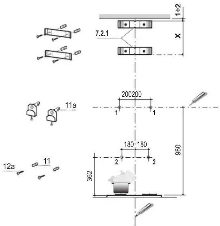 DE DIETRICH DHD498XE1 - Boren van gaten in de wand en bevestiging van de draagbeugels - 1
