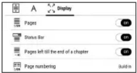 A Display Pages Status Bar Pages left till the end of a chapter Page numbering Build-in