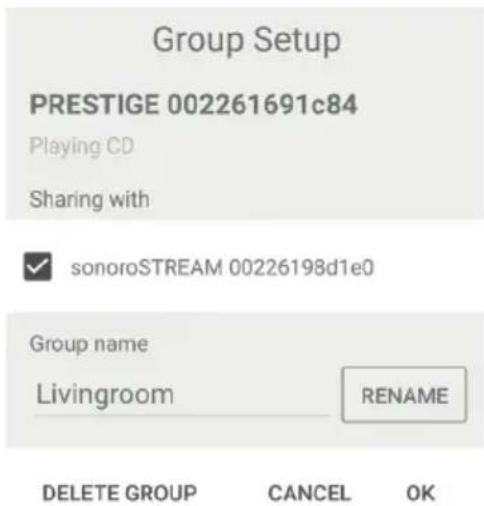 SONORO Prestige SO330 - Add or remove PRESTIGE to or from multiroom groups, change a group name or delete a group as required. - 1