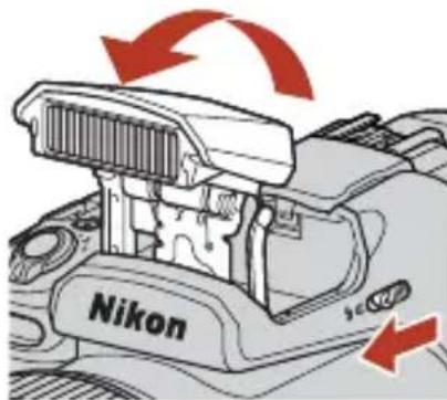 NIKON CoolPix P1000 - Déplacez la commande (ouverture du flash) pour relever le flash intégré. - 1