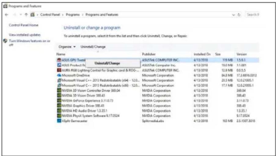 ASUS ROG Strix RTX 2070 A8G Gaming - ASUS GPU Tweak verwijderen in Windows® 10/8.1/8/7 (64 bit) - 1
