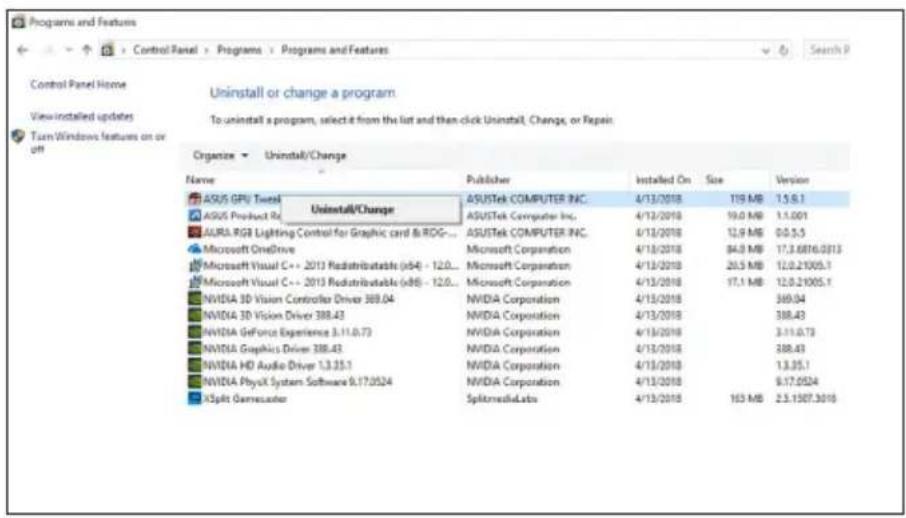 ASUS ROG Strix RTX 2070 A8G Gaming - Odebrání nástroje ASUS GPU Tweak v operacním systemdu Windows® 10/8.1/8/7 (64 bitú) - 1