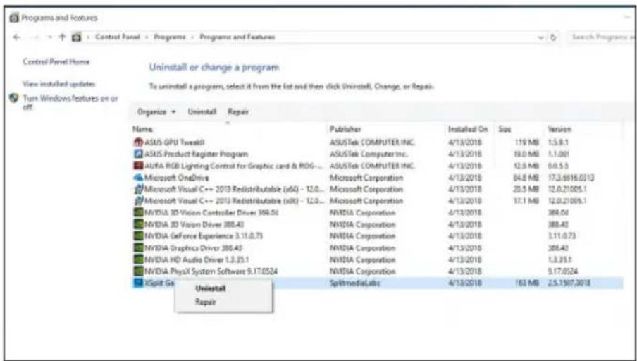 ASUS ROG Strix RTX 2070 A8G Gaming - Removing XSplit Gamecaster in Windows ^*10 / 8.1 / 8 / 7 (64-bit) - 1