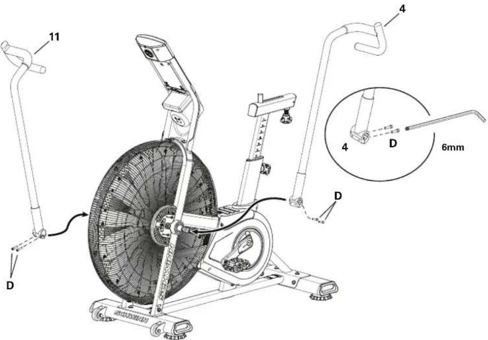 Schwinn Airdyne AD8 - Fissare i bracci del manubrio all'assemblaggio del telaio - 2