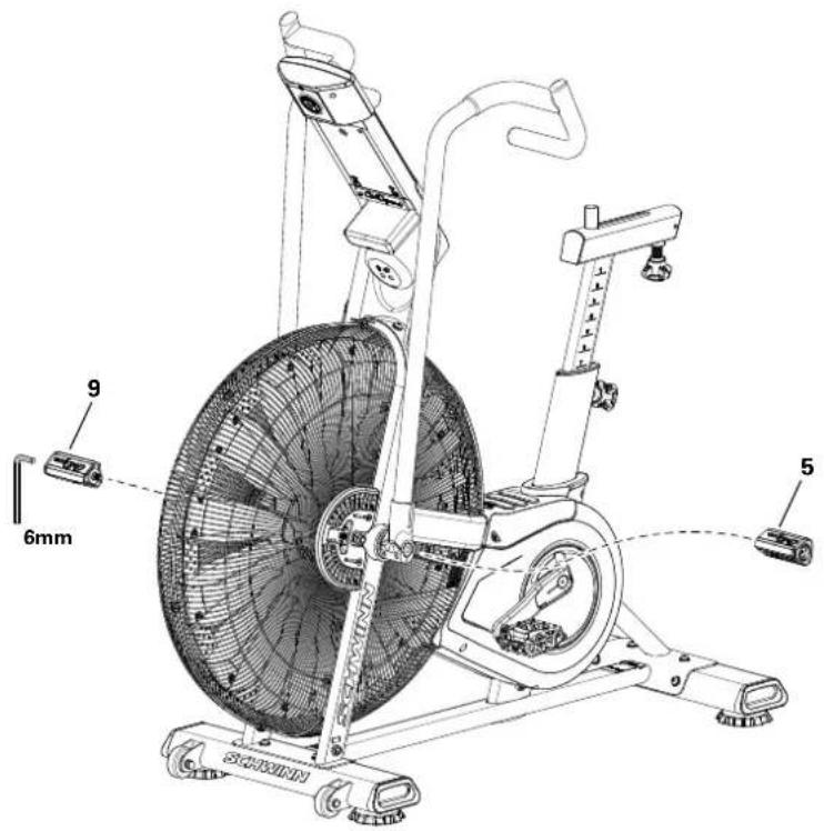 Schwinn Airdyne AD8 - 安裝腳踏柱和硬體，並將腳踏安裝至底座組件上 - 4