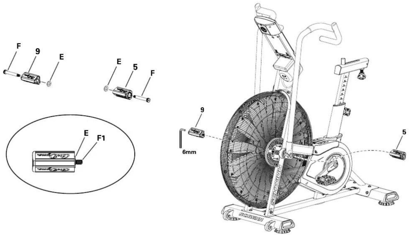 Schwinn Airdyne AD8 - Fußstützen und Befestigungselemente montieren und an der Rahmenbaugruppe befestigen - 1
