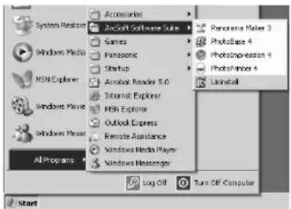 System Restore Windows Media NSN Explorer Windows Movie Windows Music All Programs Accessories AcSoft Software Suite Games Famous Startup Acrobator Reader 5.0 Internet Explorer MSN Explorer Outlook Express Remote Assistance Windows Media Player Windows Messenger Log Off Turn Off Computer Panorama Maker 3 PhotoBase 4 PhotoImpression 4 PhotoPrinter 4 Uninstall
