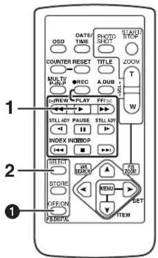 1 2 3 1 QSD DATE/TIME PHOTO SHOT START/STOP COUNTER RESET TITLE MULTI/P-IN-P ●REC A.DUB a/REW PLAY FF/20 W T W STILL ADV PAUSE STILL ADV INDEX INDBOP SELECT AS SEARCH AS ZOOM STORE MENU SET OFF/ON ITEM PREDITAL