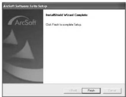 ArcSoft Software Suite Setup InstallShield Wizard Complete Click Finish to complete Setup. Finish Finish Cancel