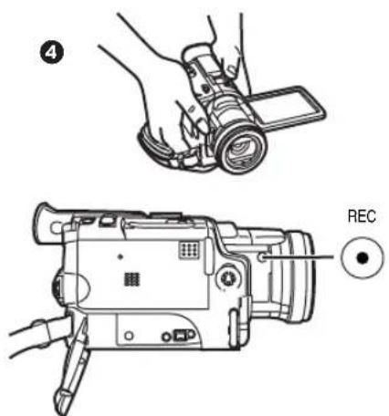 Diagram showing a hand holding a digital camera and a labeled 'REC' button, likely illustrating camera control or recording setup.