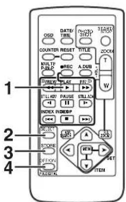 1 2 3 4 OSD COUNTER RESET MULTI PULP PREV. PLAY STILL HSP PAUSE STILL HSP INDEX INDEMP RESET STORE OFFCOV ORIGINAL DATE/TIME TITLE A.DUB FR 20 W START STOP ZOOM T OPEN ITEM