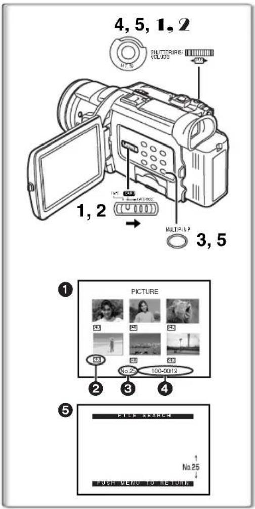 4, 5, 1, 2 SHUTTERIS VOLVOU 1, 2 TAX COOH 100-0000 MULTI-P-N-P 3, 5 PICTURE No.25 100-0012 FILE SEARCH No.25 FUSH MENU TO RETURN