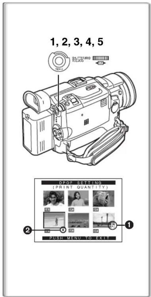 1, 2, 3, 4, 5 SH/ITERMIS/ VOLKOS DPOF SETTING (PRINT QUANTITY) LED LED LED LED LED PUSH MENU TO EXIT