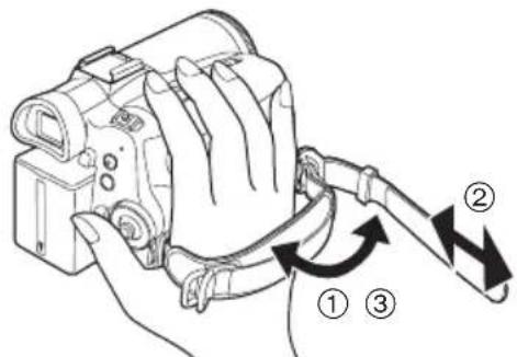 PANASONIC NVGS70 - ■ Verwendung als Handgriffriemen Stellen Sie die Riemenlänge auf die richtige Höhe für ihre Hand ein. - 1