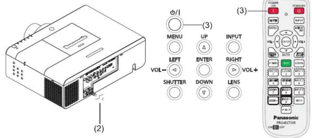 PANASONIC PTEX500 - Mise sous tension du projecteur - 1
