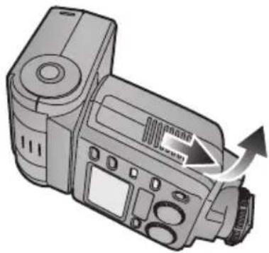 PANASONIC Lumix DMWFL500 - Verschieben Sie den Batteriefachdeckel, um diesen zu öffnen. - 1