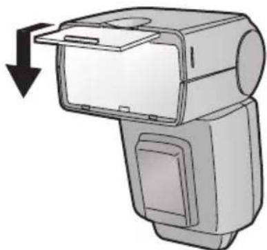 PANASONIC Lumix DMWFL500 - Sortez le diffuseur grand-angulaire et appuyez le vers le bas. - 1