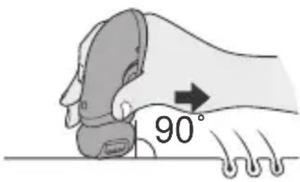 PANASONIC ES2055 - Posizione l'epilatore formando il giusto angolo con la pelle e premere delicatamente nelle lo s sposta lentamente controelo. - 1
