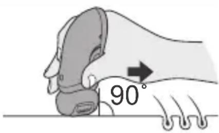 PANASONIC ES2055 - Appliquez l'epilateur à angle droit en appuyant légèrement tout en le déplaçant lentement à rebrousse-poil. - 1