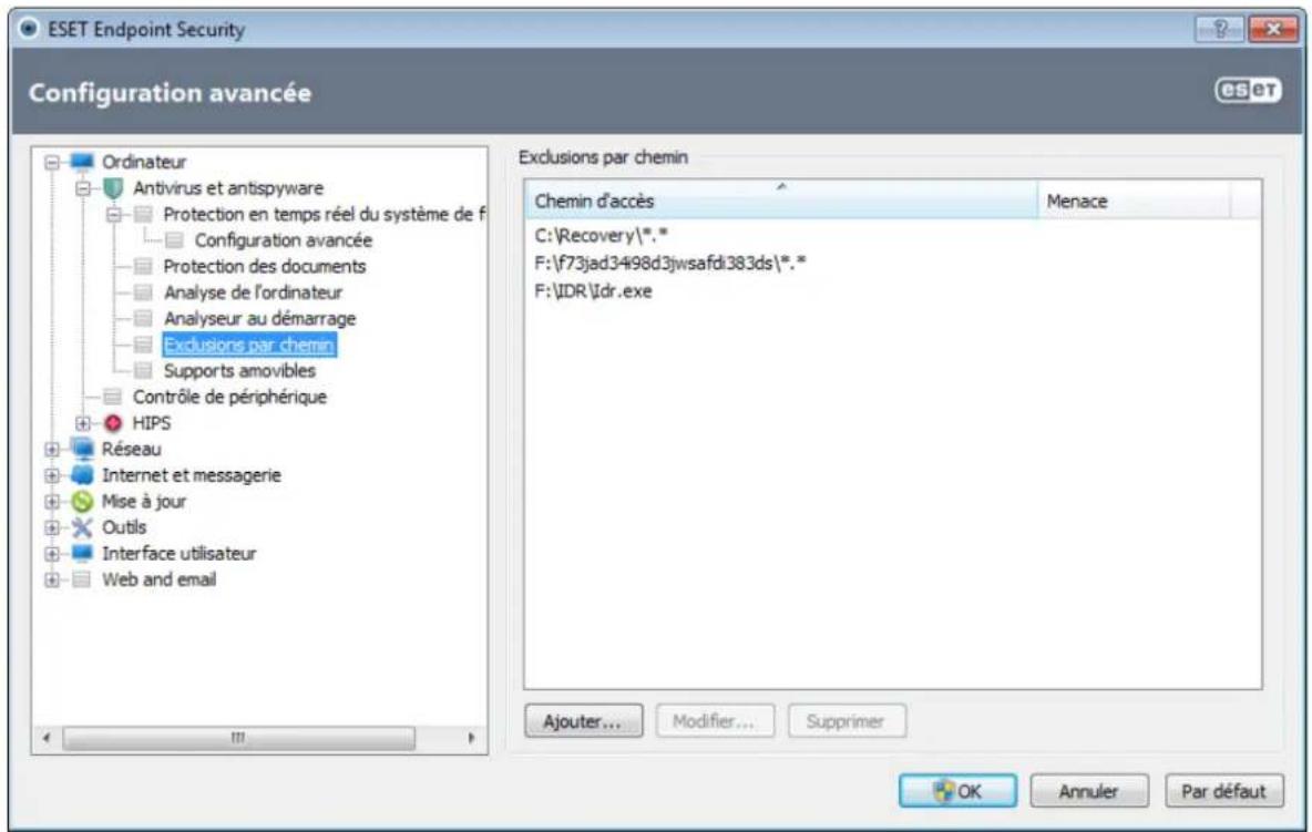 ESET Endpoint Security for Windows - Exclusions par chemin - 1