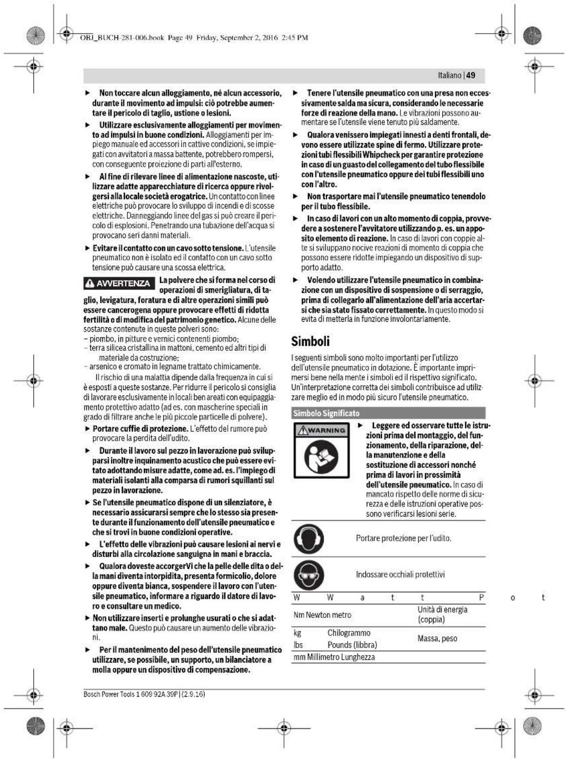 BOSCH 0 607 450 626 - Avvertenze di sicurezza per avvitatori a massa battente pneumatici - 5