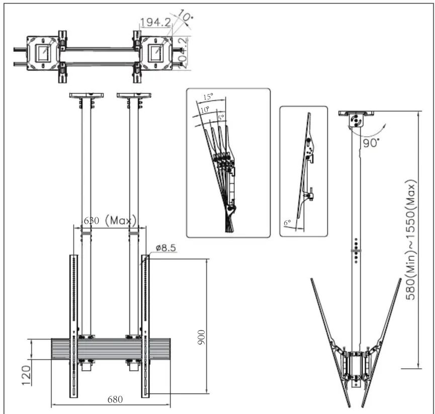 Multibrackets M Ceiling Mount Pro MBC1UX2PSD - MBC1UPSD - 2