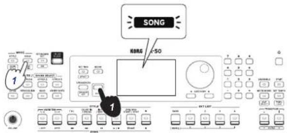 KORG EK50 - Appuyez sur le bouton SONG/[DEMO SONG] tout en maintenant enfoncé le bouton [SHIFT]. - 1