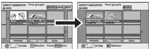 DIRECT NAVIGATOR HDD Titres groupés VIDEO IMAGE MNSK 15.16 Chantal Show 15.16 20 Ptimes Préciéd. Page 02/02 Sulv. → DIRECT NAVIGATOR HDD Titres groupés VIDEO ARO 11.16 Sun Doppines ARO 14.16 Sun Doppines Préciéd. Page 01/01 Sulv. OPTION Selection. Préciéd. Suiv. OPTION Selection.