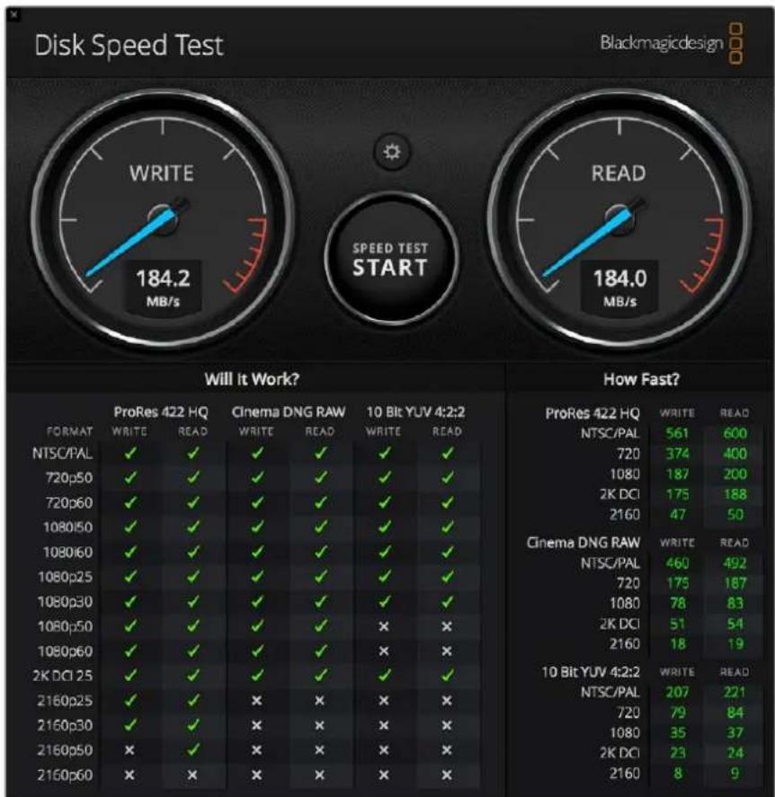 Blackmagic Design Video Assist - Ermitteln der Diskgeschwindigkeit - 2