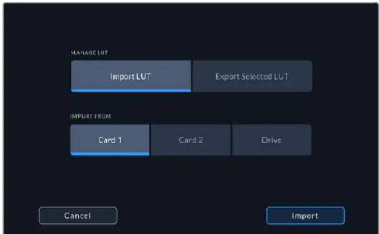 Blackmagic Design Video Assist - To import a 3D LUT: - 1