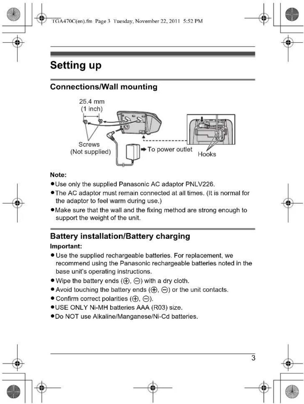 PANASONIC KXTGA470 - Note: - 1