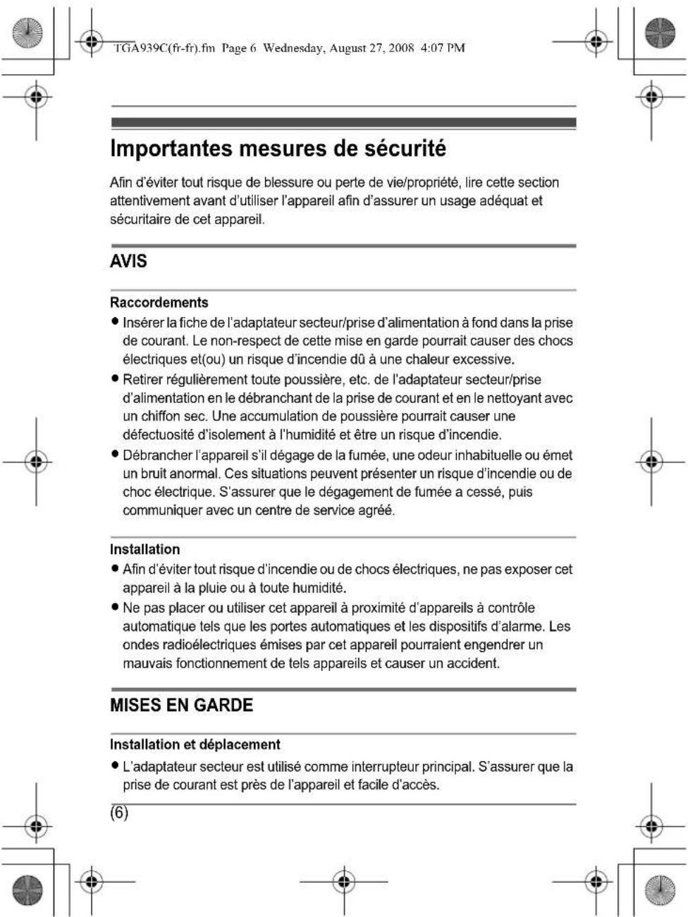 PANASONIC KXTGA939 - Enregistrement du combiné auprès du poste de base - 6