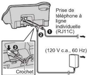 PANASONIC KXTG6071 - Branchement de l'adaptateur secteur et du cordon de ligne téléphonique - 1