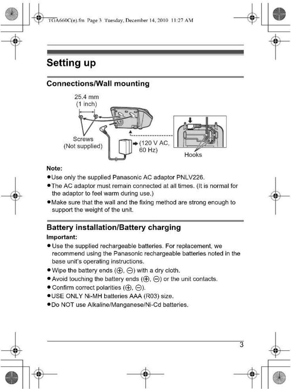 PANASONIC KXTGA660 - Note: - 1