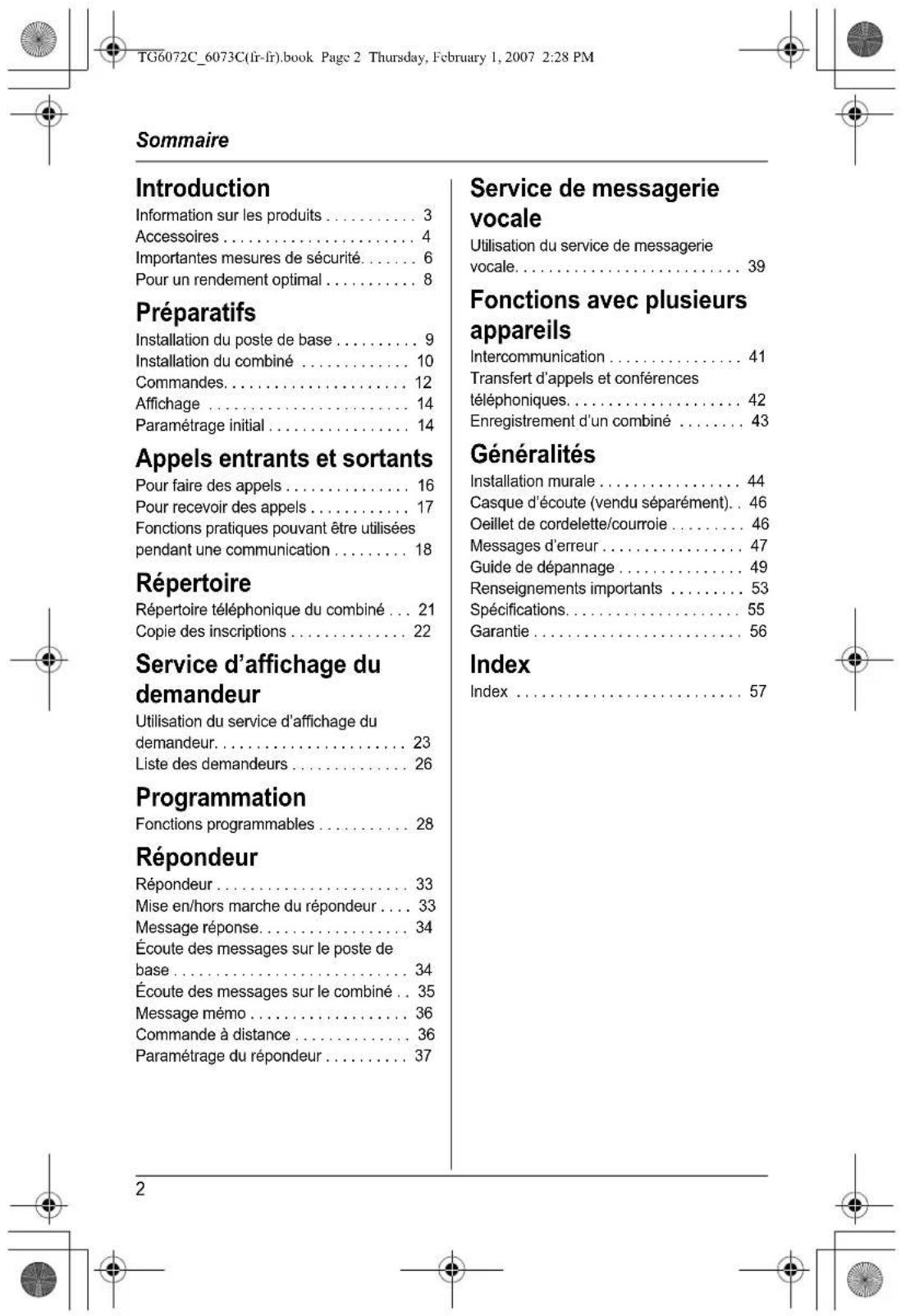 PANASONIC KXTG6072 - Manuel d'utilisation - 4