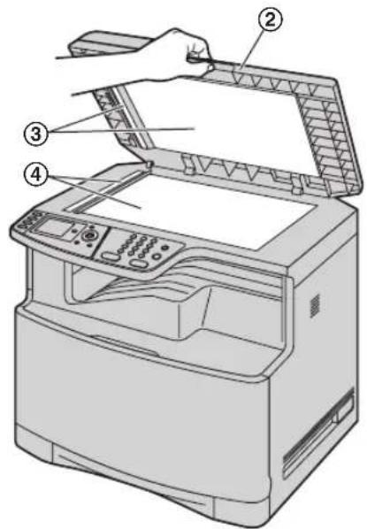 PANASONIC KXMC6260FR - Tenez le capot de l'ADF (②) pendant que vous nettoyez les plaques blanches (③) et les vitres de scanner (④). - 1