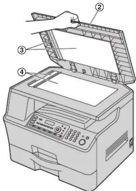 PANASONIC DPMB300EU - Tenez le cache documents (②) pendant que vous nettoyez les plaques blanches (③) et les vitres de scanner (④). - 1