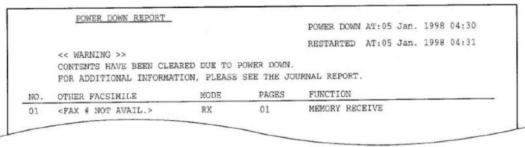 PANASONIC KXF1820 - Rapport d'interruption de courant - 1