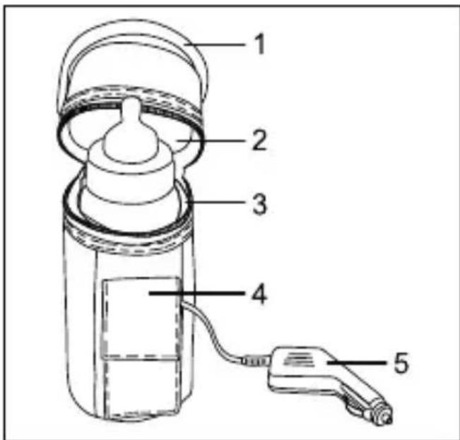 Technical diagram of a fire extinguisher with labeled parts including handle, bulb, and trigger