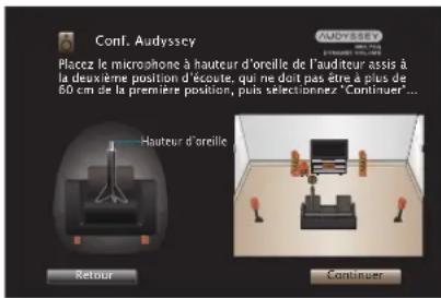 MARANTZ NR1609 - Dispossez le microphone de mesures et de configuration à la position 2, Sélectionnez "Continuer", puis appuyez sur ENTER. - 1