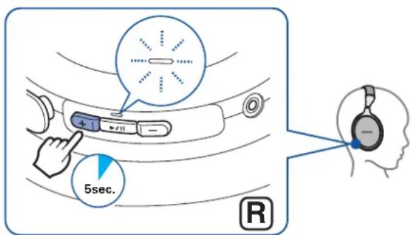 DENON AHGC25W - Appuyez sur la touche de volume ^+ et maintenez-la enfoncée pendant environ 5 secondes en mode d'appariement. - 1