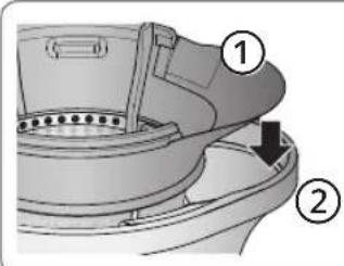 PANASONIC MJL501 - Joignez la brosse rotative et le tamis pour jus, puis placez l'ensemble sur le bol de récupération du jus. - 1