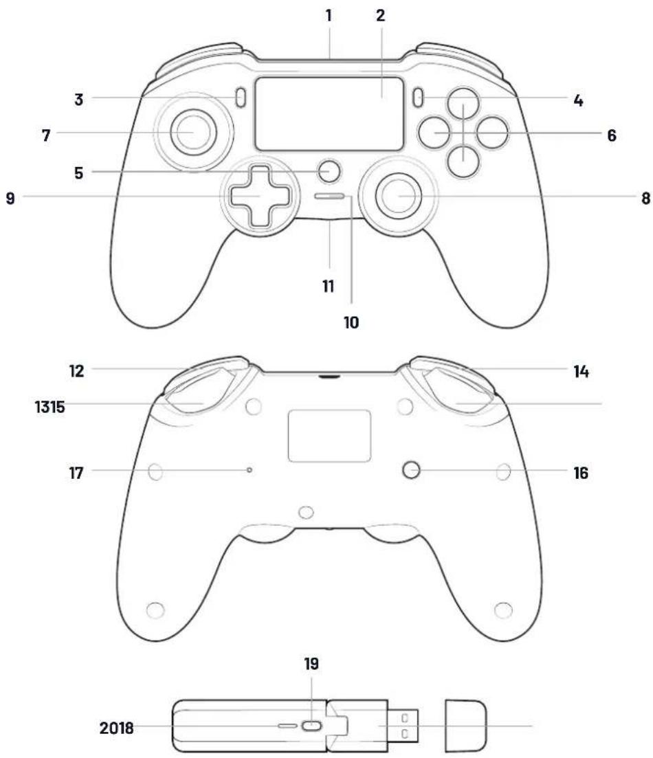 Nacon Asymmetric Wireless Controller PS4 - I Description of elements - 1