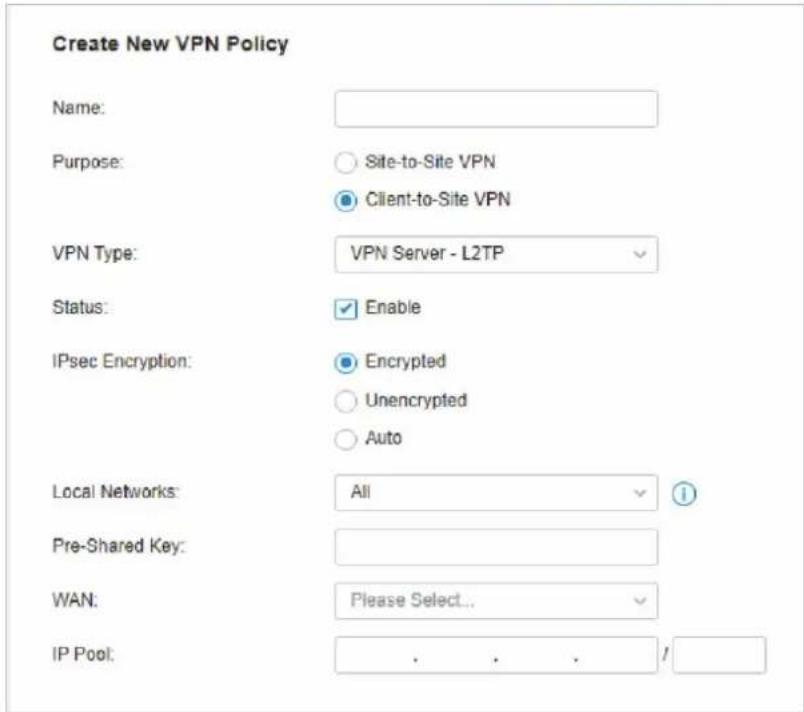 TP-LINK Omada EAP225Outdoor - Allez dans Settings>VPN et cliquez sur - 1