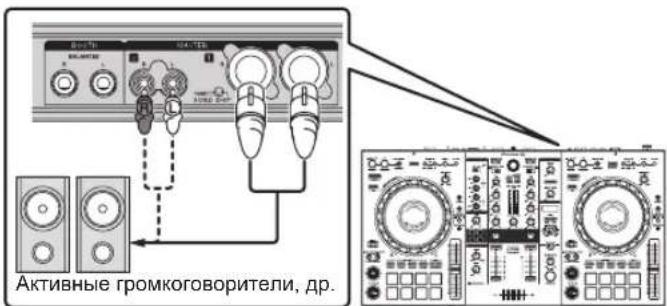 PIONEER DDJ800 - Подключите устройства, такие как громкоговорители или усилитель мощности, а также другие компоненты к разъему [MASTER 1] или [MASTER 2]. - 1